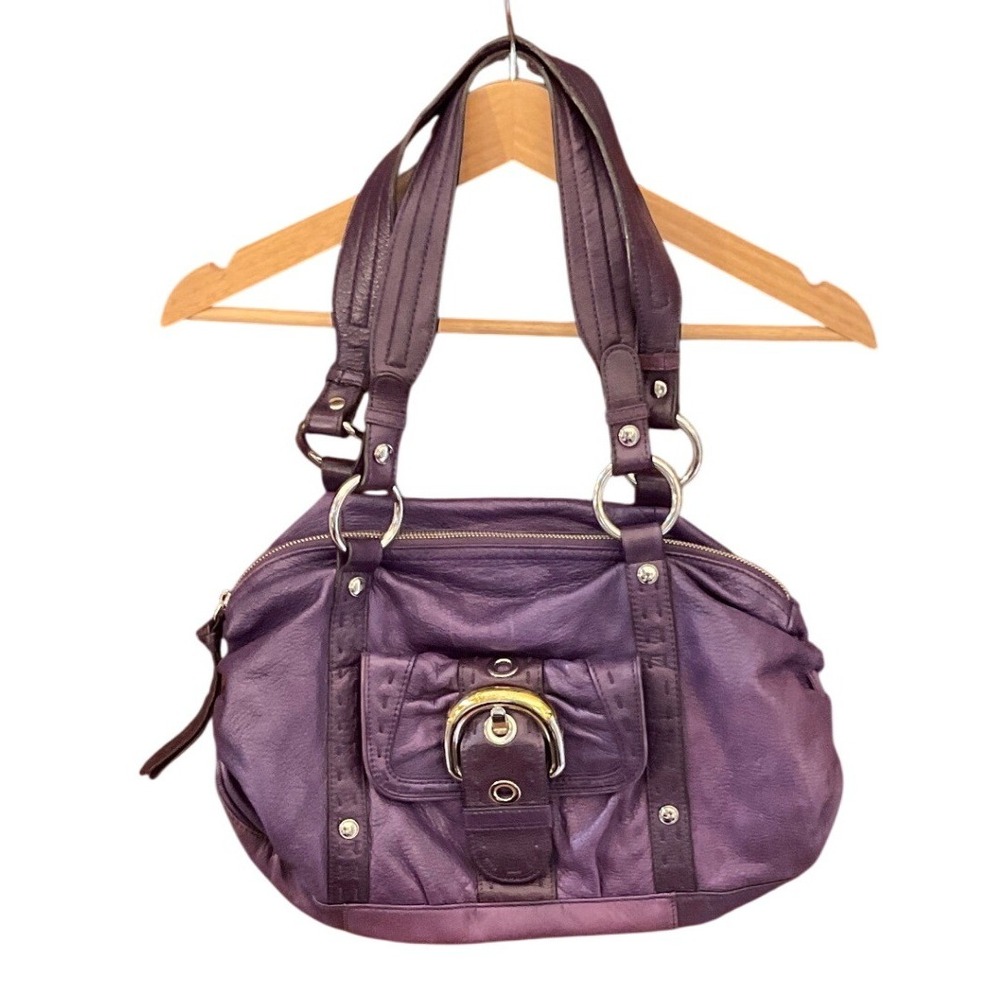Y2K B. Makowsky Leather Shoulder Bag Indie Sleaze Boho Chic Mob Wife Purple